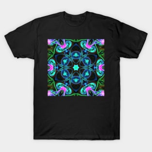 Psychedelic Kaleidoscope Blue Green and Pink T-Shirt